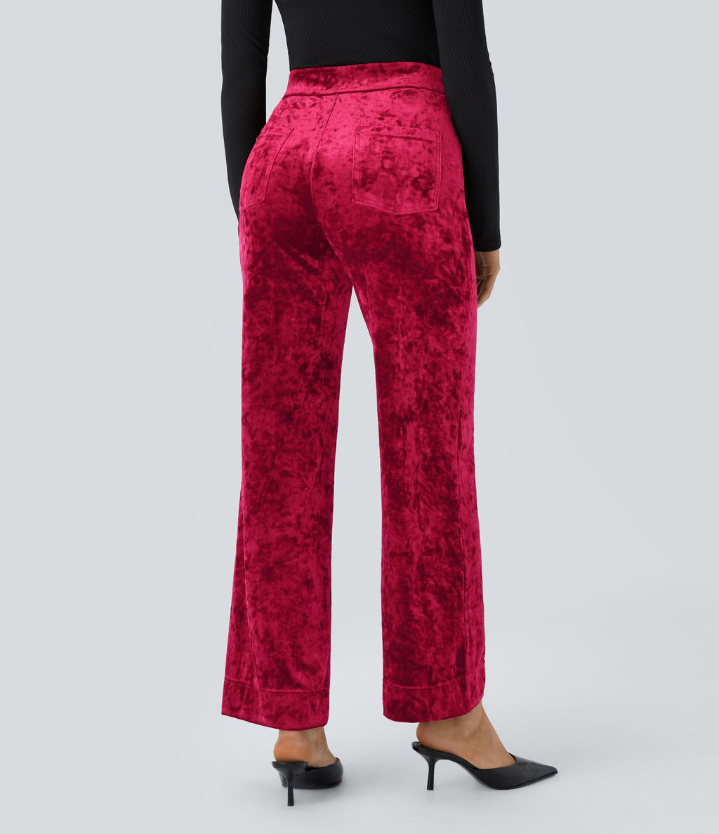 Pantalon en Velours Taille Haute avec Bouton Multipoches Droites