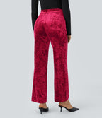Pantalon en Velours Taille Haute avec Bouton Multipoches Droites