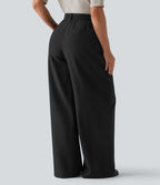 Pantalon tailleur large taille haute avec poches