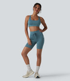 Short cycliste de yoga Halara UltraSculpt™ chiné, taille haute, cordon de serrage, séchage rapide, 17,5 cm, avec poches