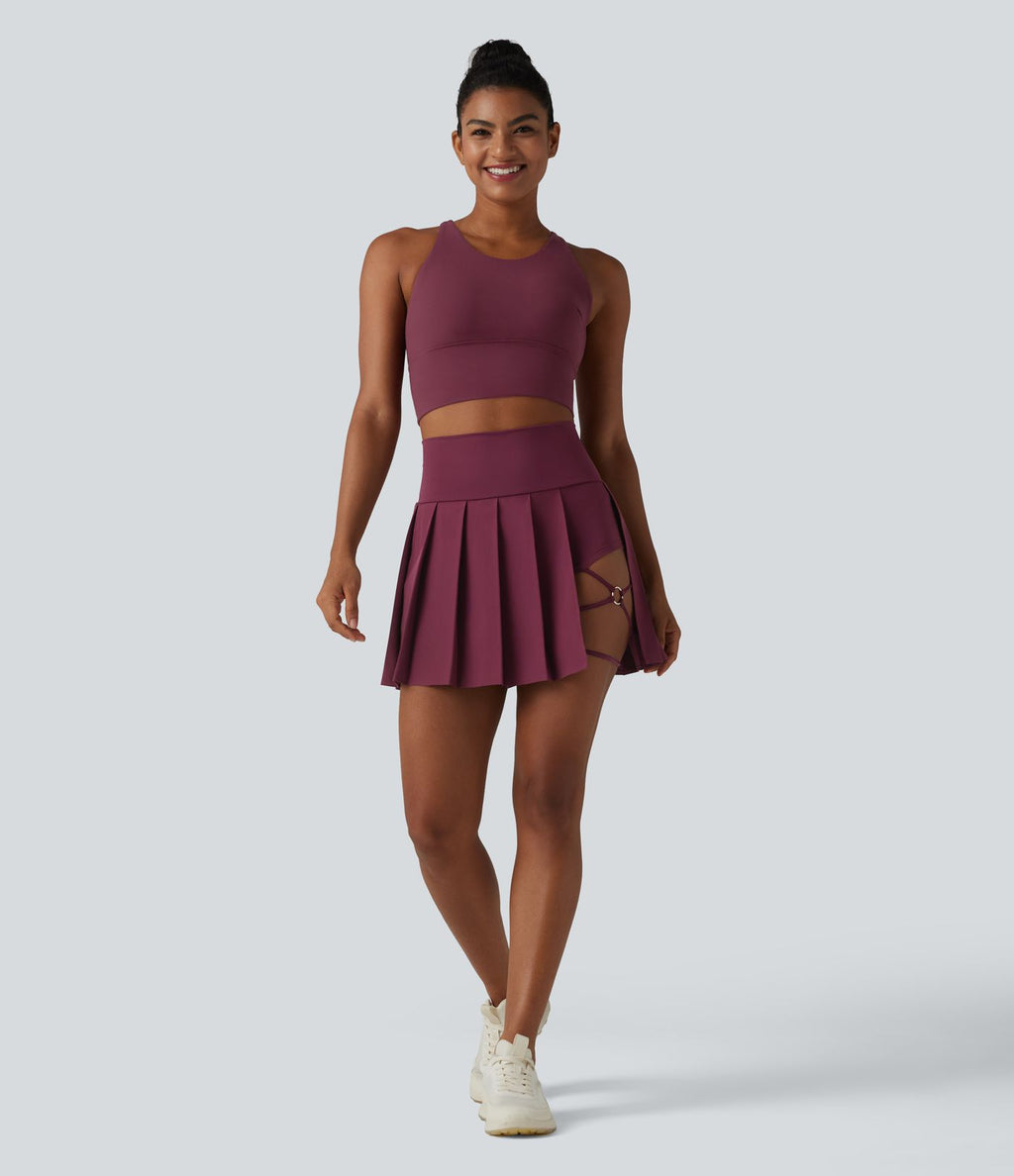 Jupe de danse courte plissée 2-en-1 Breezeful™ taille haute séchage rapide avec ourlet asymétrique et poches – Version longue