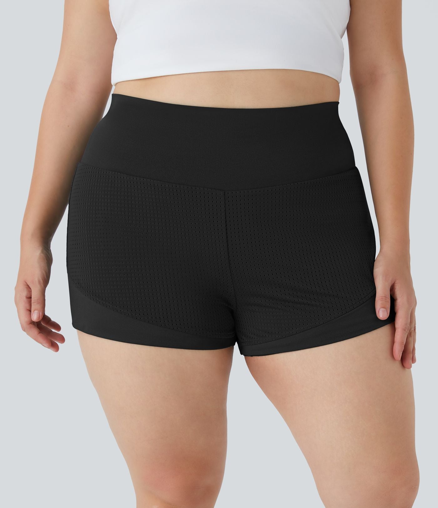 Short Yoga Grande Taille 2-en-1 à Taille Haute avec Poche Arrière