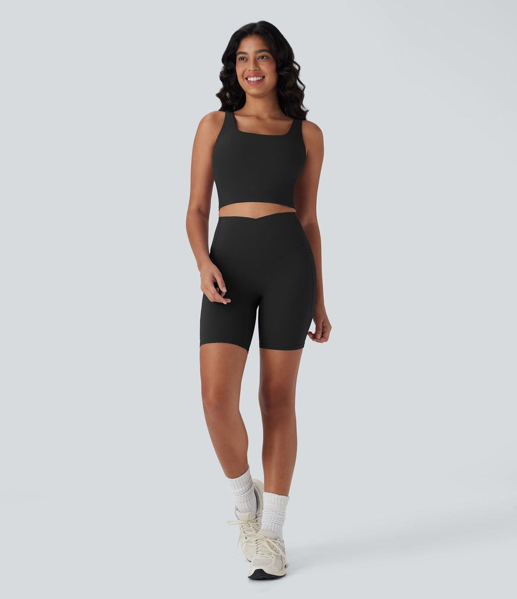 Pantalon large fluide décontracté gainant taille haute avec poches