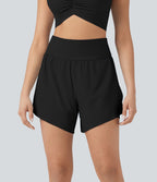 Short 2-en-1 de course gainant taille haute avec points réfléchissants, ourlet croisé et séchage rapide 12,5 cm avec poches SoftlyZero™