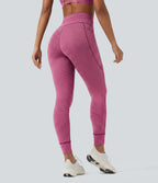 Legging de yoga rayé taille haute avec cordon de serrage et poches