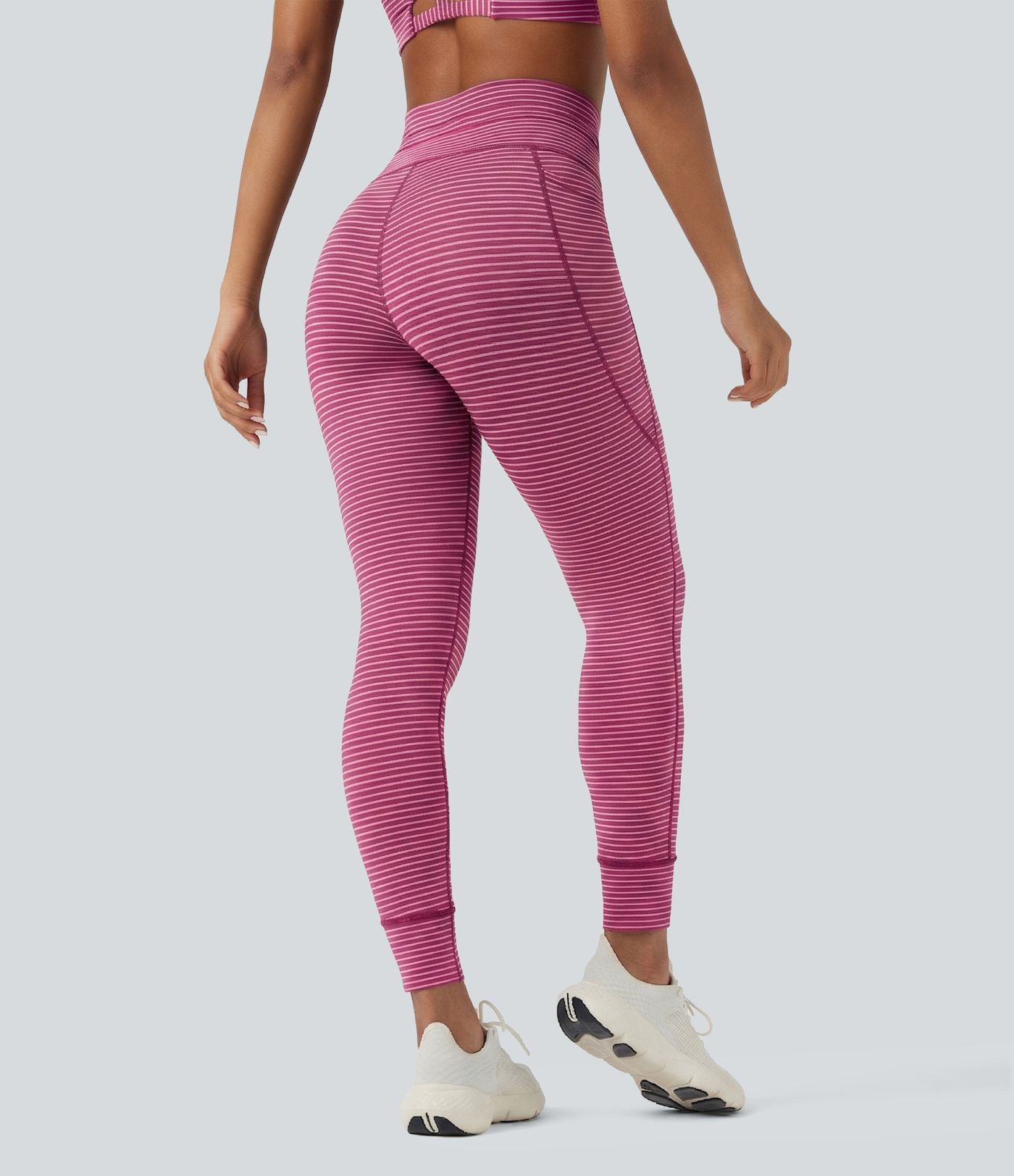 Legging de yoga rayé taille haute avec cordon de serrage et poches