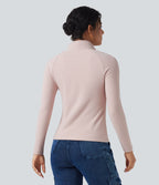 Top casual en molleton zippé mi-hauteur à manches longues