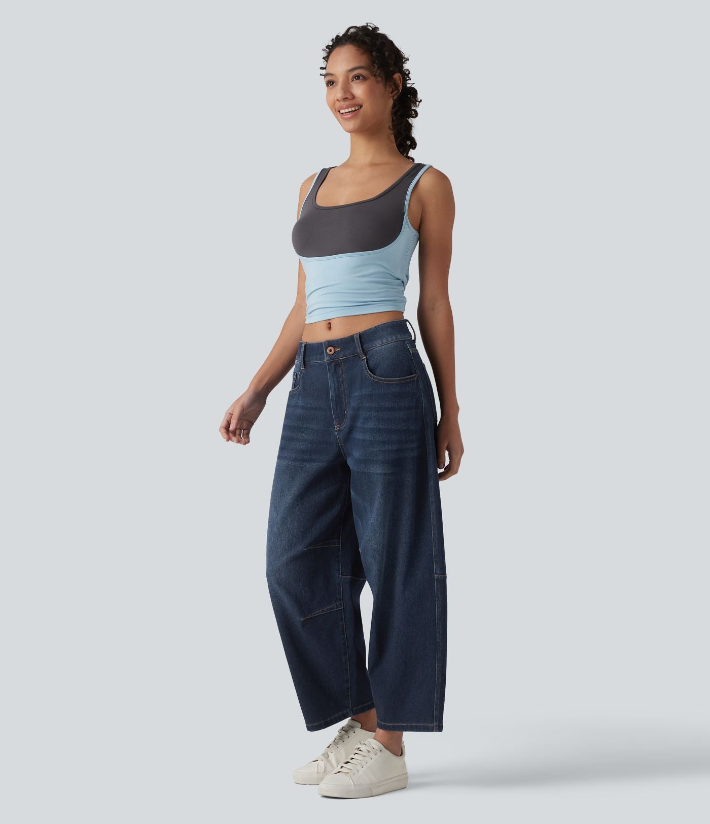 Jean Barrel 7/8 taille basse Halara Flex™ avec poches zippées