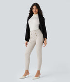 Pantalon tailleur skinny gainant taille haute à chevrons avec poches arrière zippées décoratives