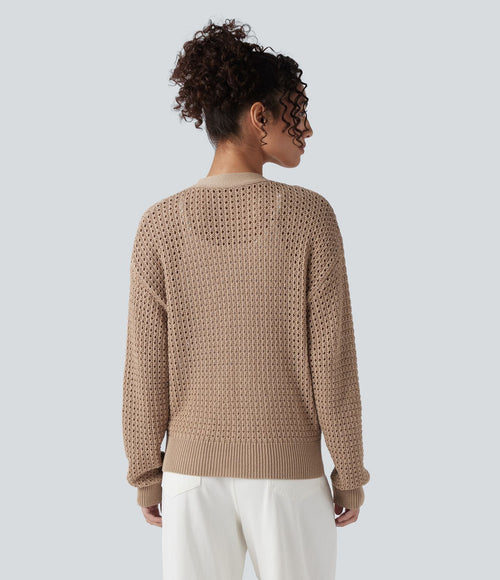 Cardigan décontracté en maille tricotée col V manches longues