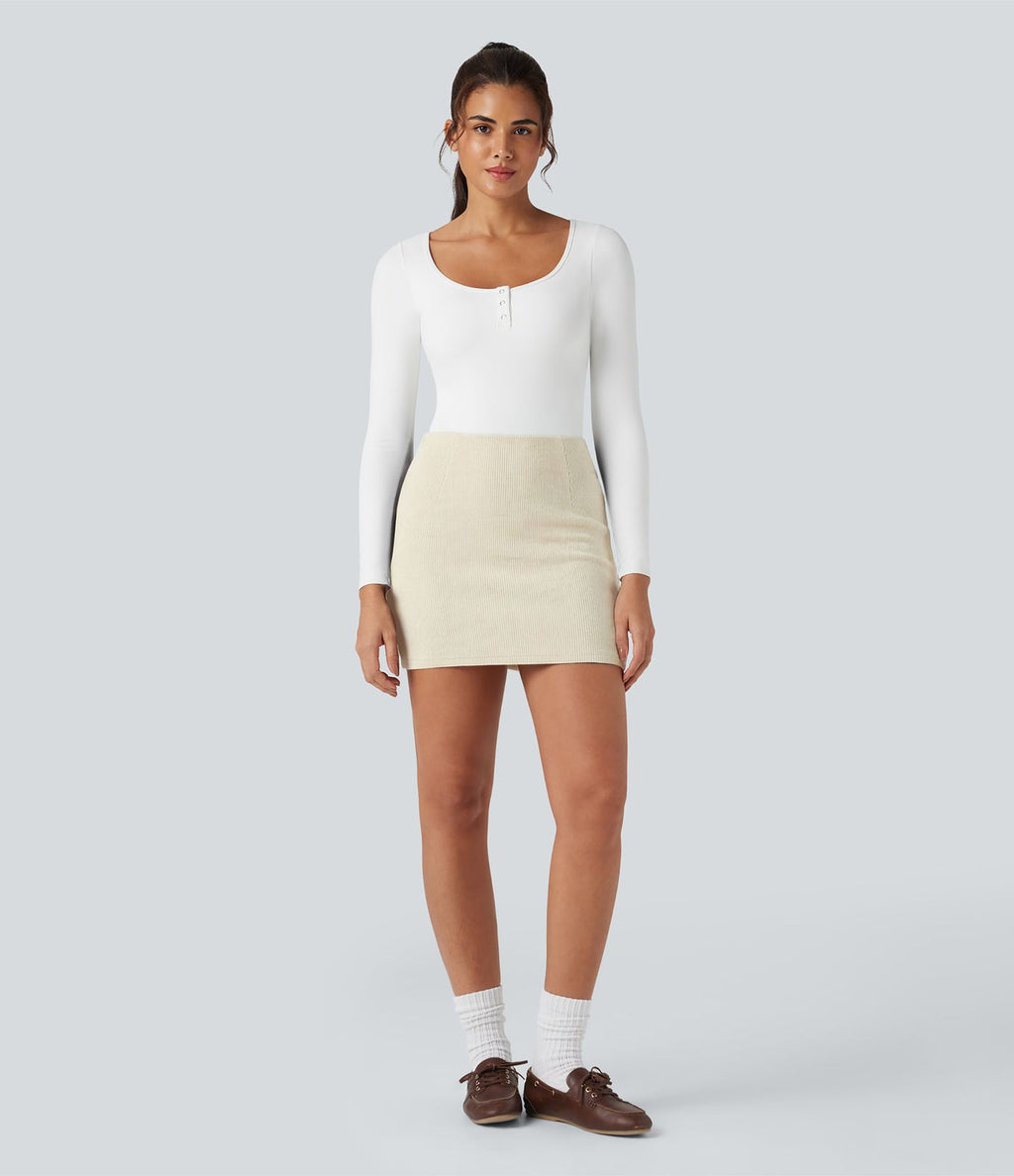 Jupe mini moulante côtelée 2-en-1 taille haute