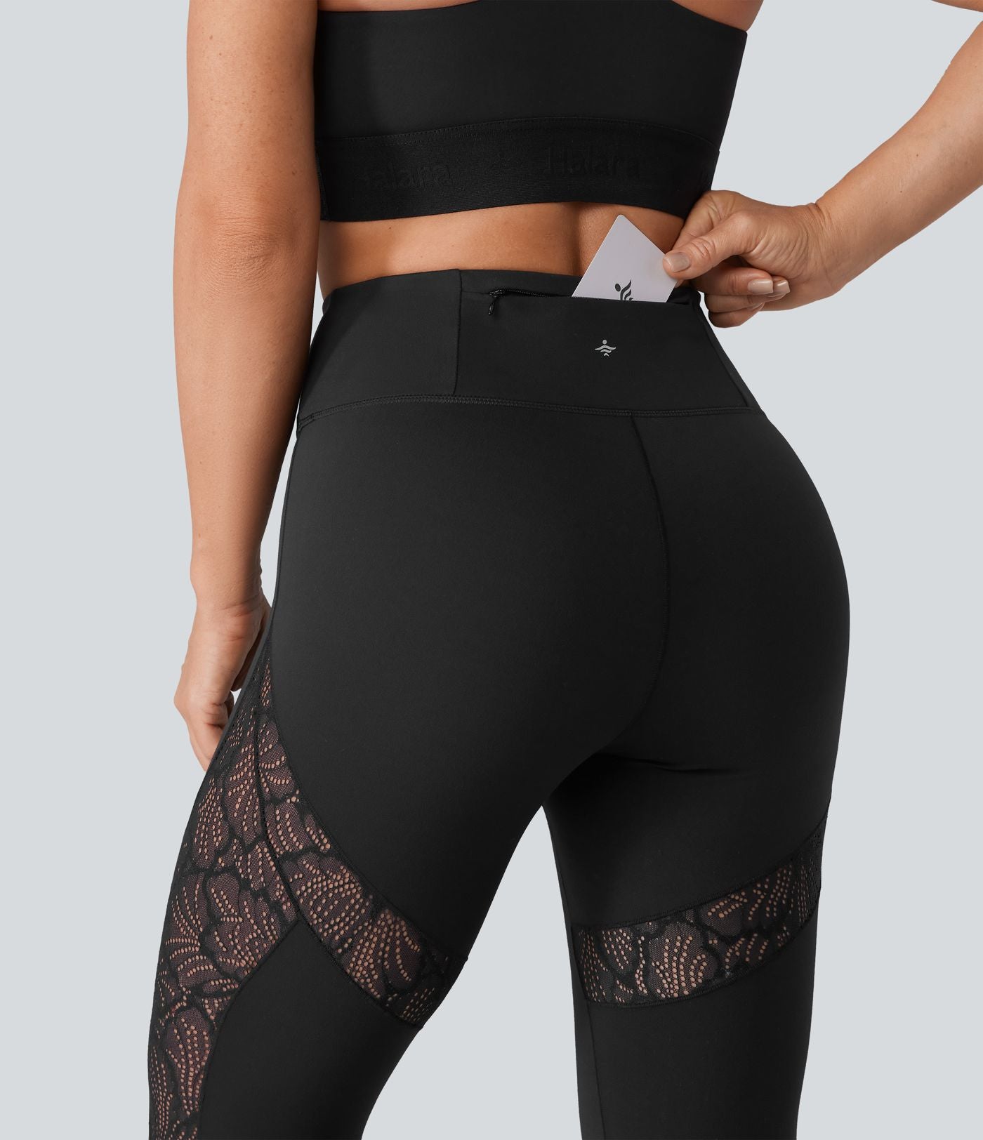 Legging d'entraînement SoftlyZero™ taille haute dentelle contrastante avec poche - UPF50+