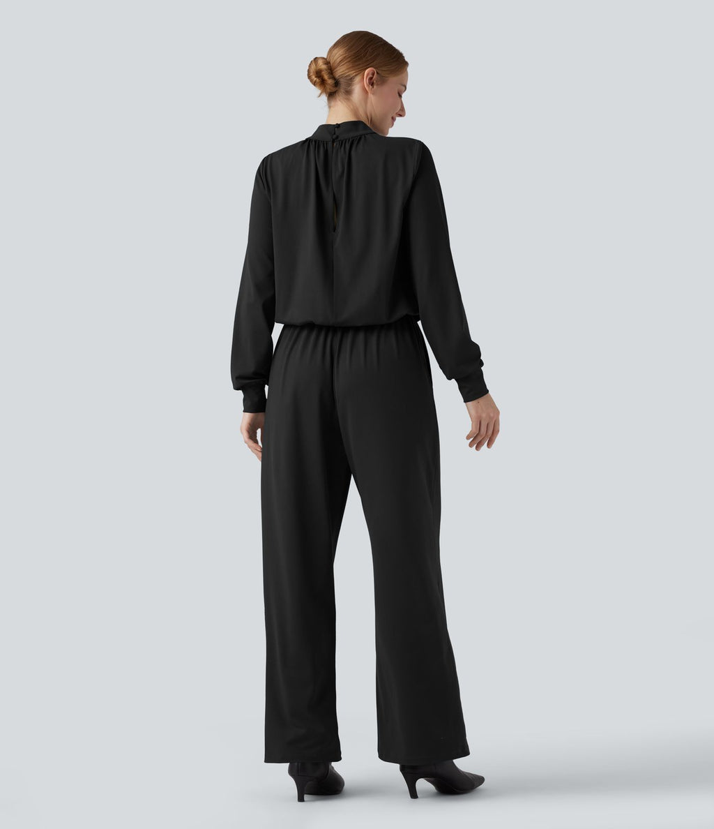 Combinaison pantalon large col montant dos goutte d'eau manches longues avec poches