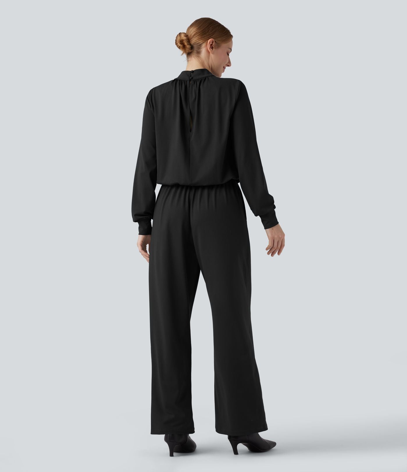 Combinaison pantalon large col montant dos goutte d'eau manches longues avec poches