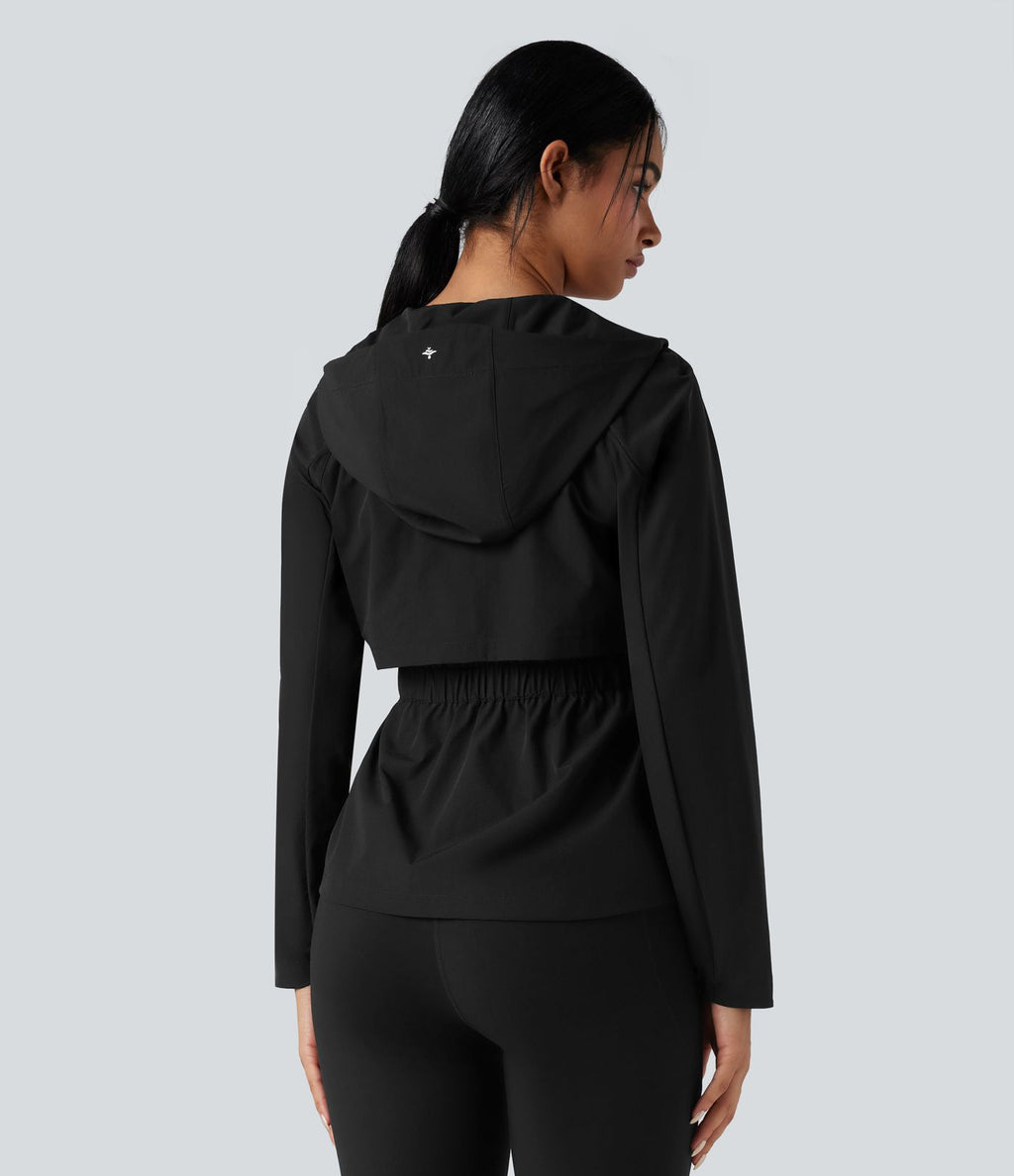 Veste de randonnée déperlante résistante à l'abrasion à capuche avec mesh contrastant et poches