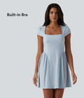 Robe courte casual à manches courtes, encolure carrée et soutien-gorge intégré
