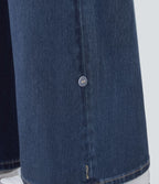 Jean décontracté Halara Flex™ taille haute jambes larges avec poches multiples et ourlet ajustable, en maille extensible effet délavé