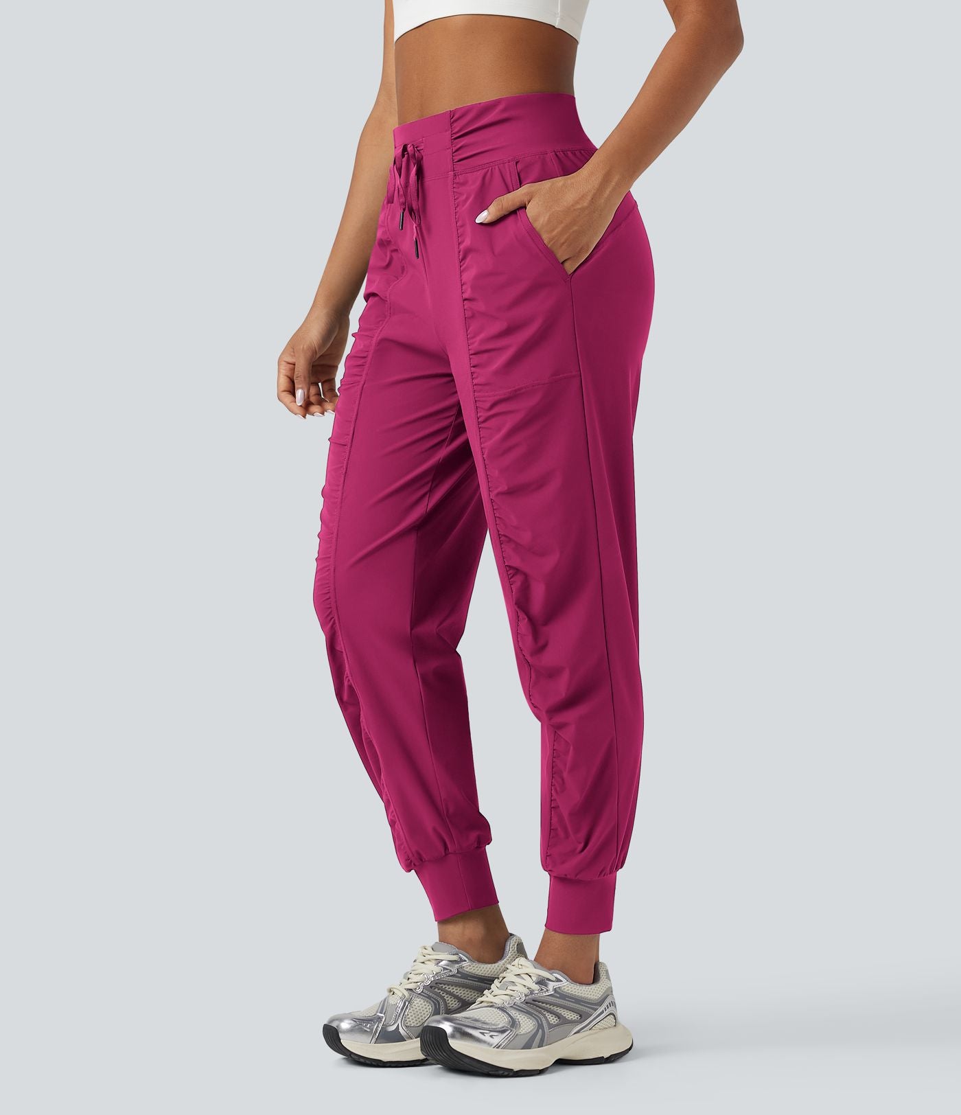 Jogging de danse fuselé froncé séchage rapide effet frais InstantCool taille haute avec cordon de serrage et poches, protection solaire UPF40+