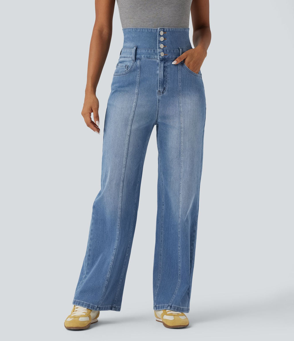 Jean décontracté Halara Flex™ jambe droite taille haute rabattable avec poches