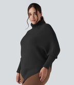 Pull grande taille col montant manches longues à ourlet asymétrique