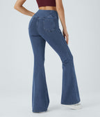Halara Flex™ - Jean Ultra Evasé Tricot Extensible Lavé Poches Croisées Taille Haute