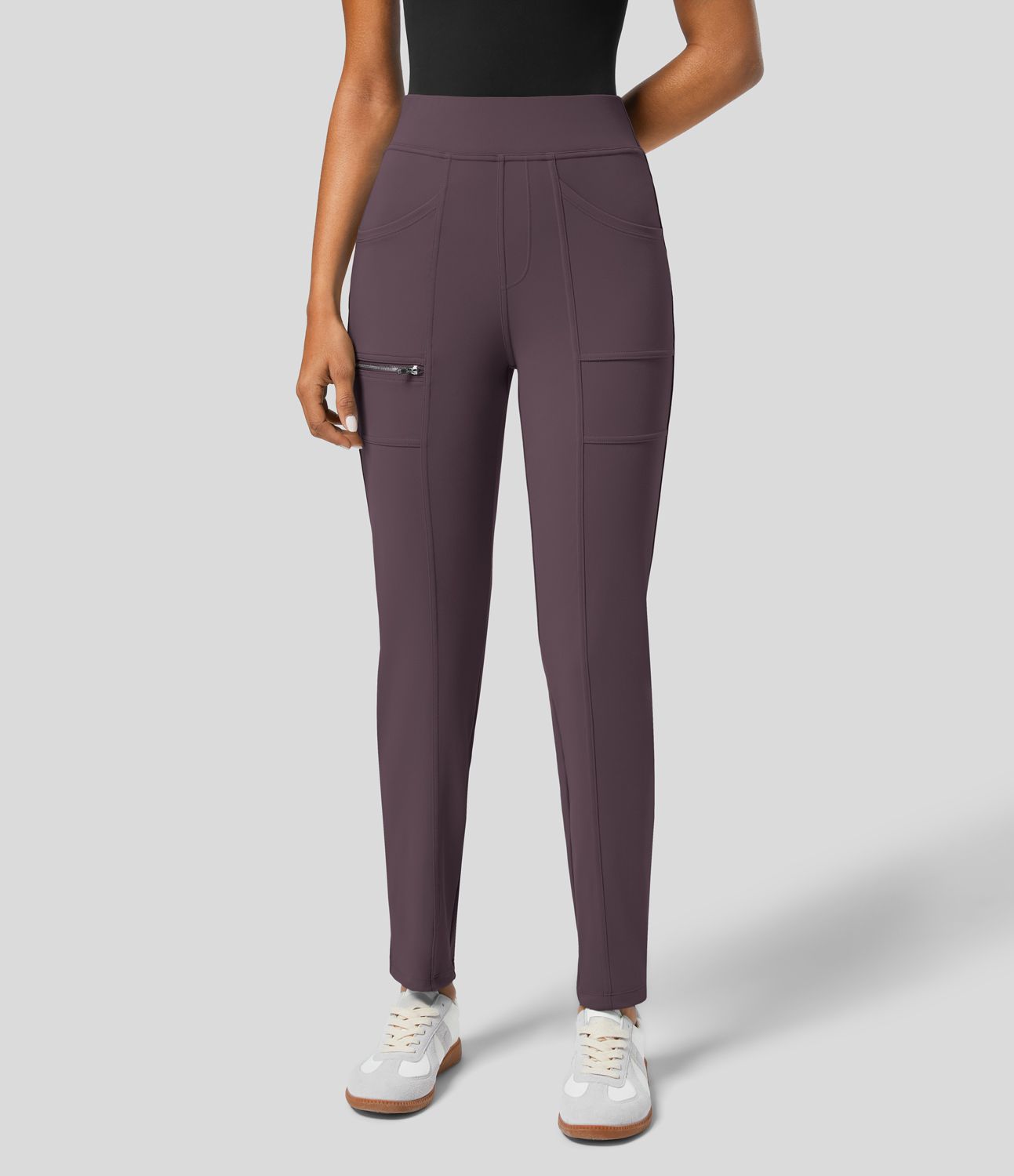 Pantalon ajusté taille haute zippé avec poches
