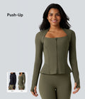 Veste yoga push-up zippée à manches longues avec passants pouces et ourlet à volants Halara UltraSculpt™