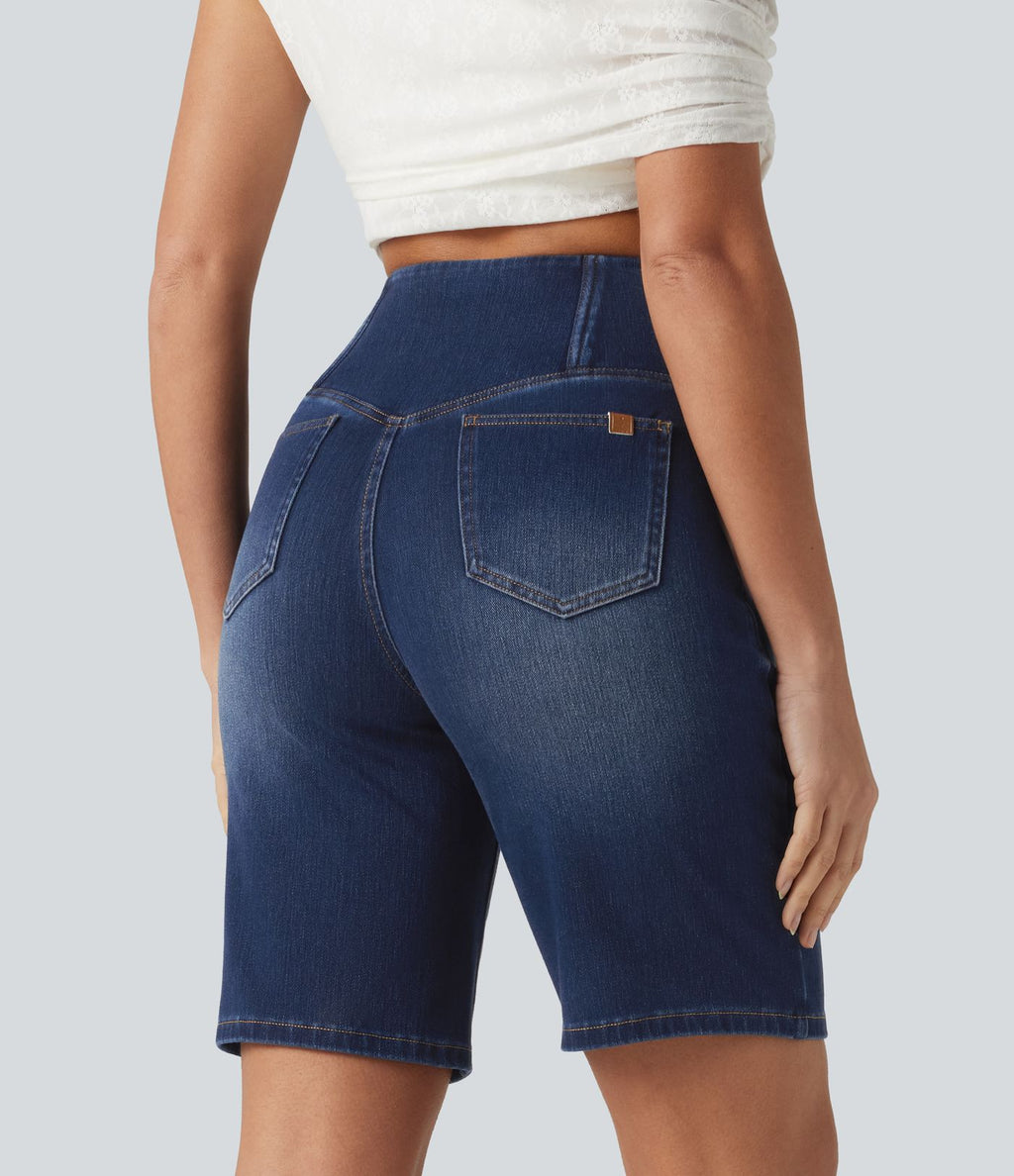 Short en jean Halara Flex™ casual gainant taille haute croisée avec poches