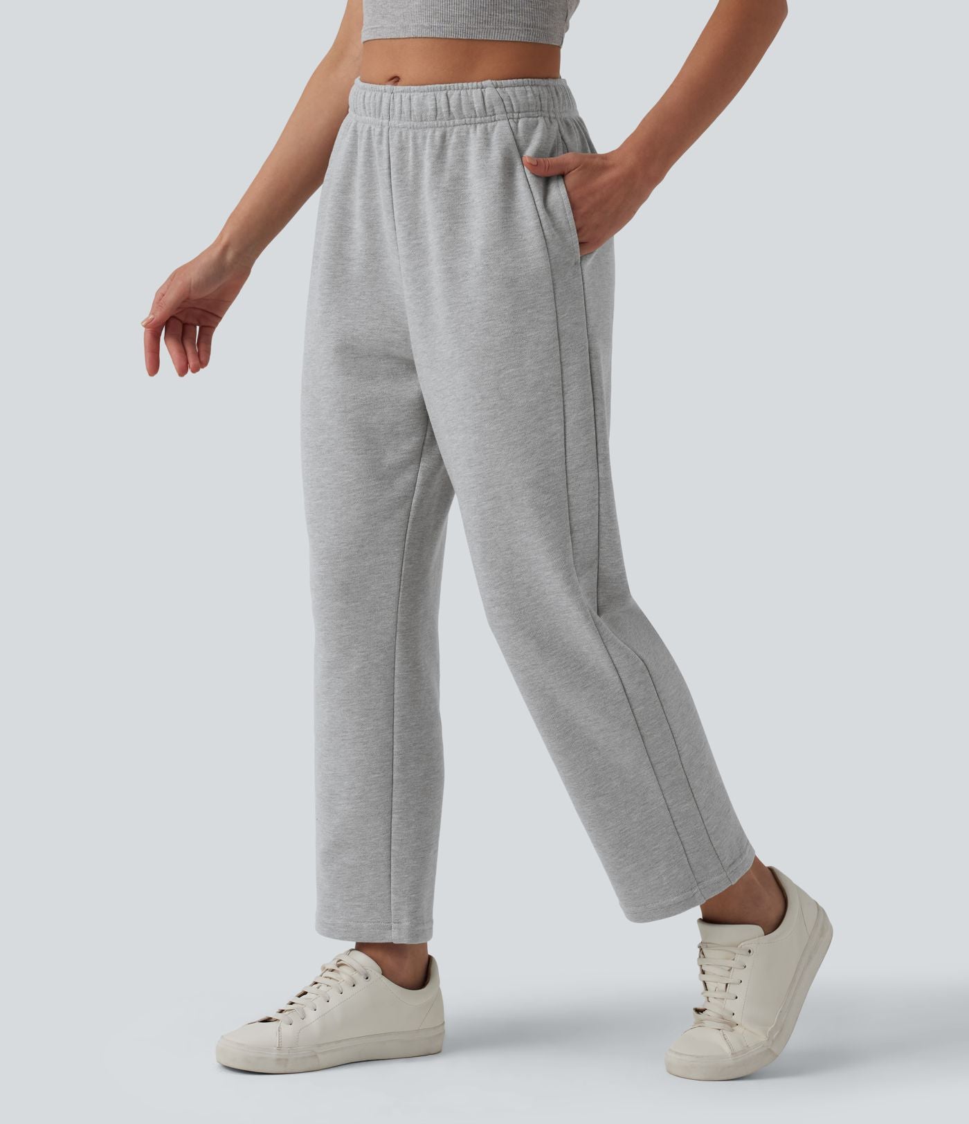 Pantalon de jogging décontracté fuselé taille mi-haute avec cordon de serrage intérieur coton avec poches