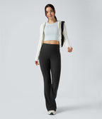 Pantalon de yoga évasé thermique en polaire froncée, taille haute, avec poches