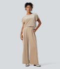 Combinaison tailleur velours col rond manches courtes avec poches