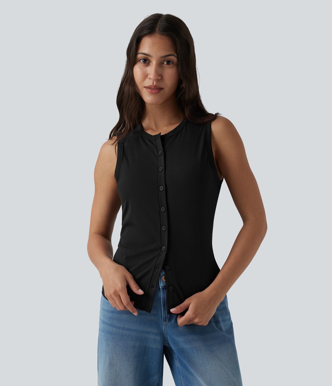 Débardeur casual col rond côtelé maille