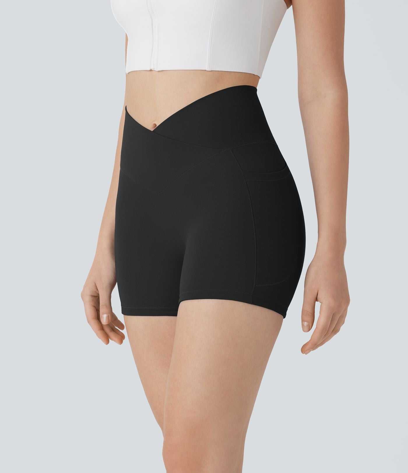 Short Biker de Yoga Softlyzero™ Taille Haute Croisée avec Poches Latérales, Antidérapant 7,5 cm - Protection UPF50+