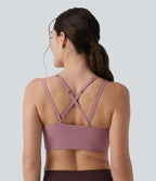 Brassière de sport yoga maintien léger dos croisé ouvert bretelles réglables froncée avec brassière intégrée, à effet frais InstantCool et séchage rapide, protection solaire UPF50+