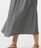Robe casual midi à carreaux toucher lin col rond sans manches à poches