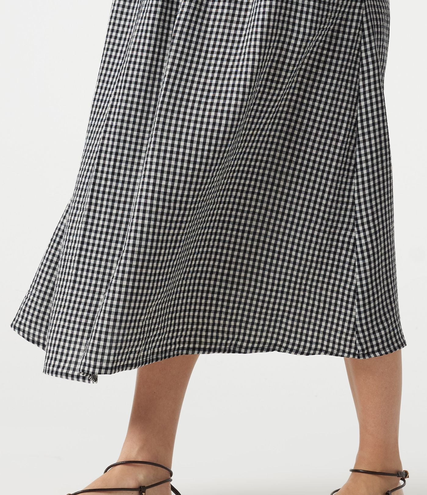 Robe casual midi à carreaux toucher lin col rond sans manches à poches