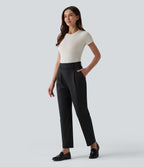 Pantalon tailleur fuselé 7/8 taille haute à rayures avec poches