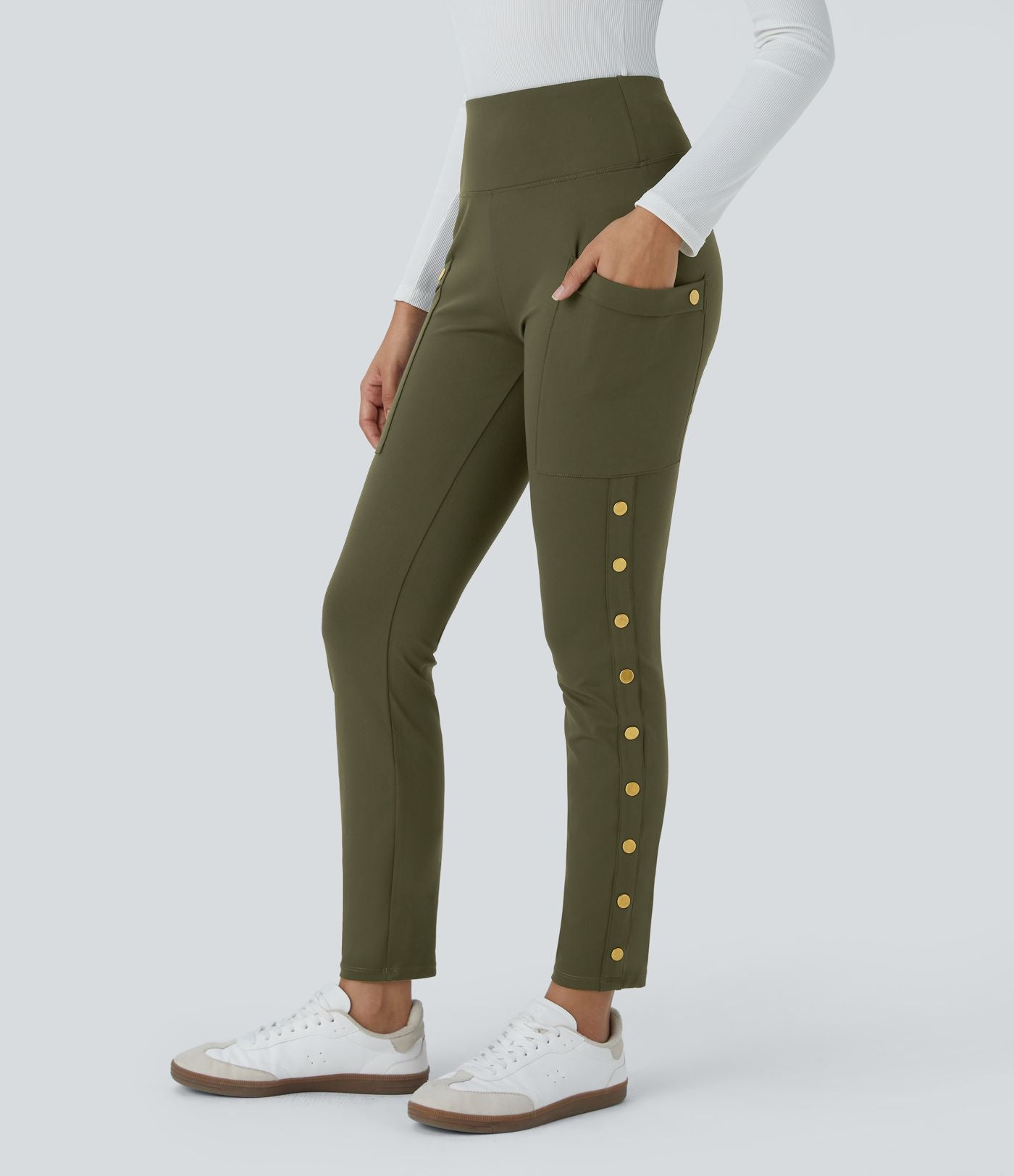 Pantalon taille haute ajusté longueur cheville avec poches décoratives DayStretch