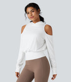 Sweat-shirt de sport à capuche épaules dénudées manches longues