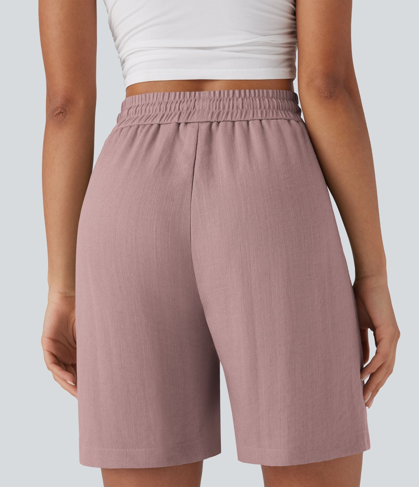 Short décontracté effet lin taille haute avec cordon de serrage et poches latérales