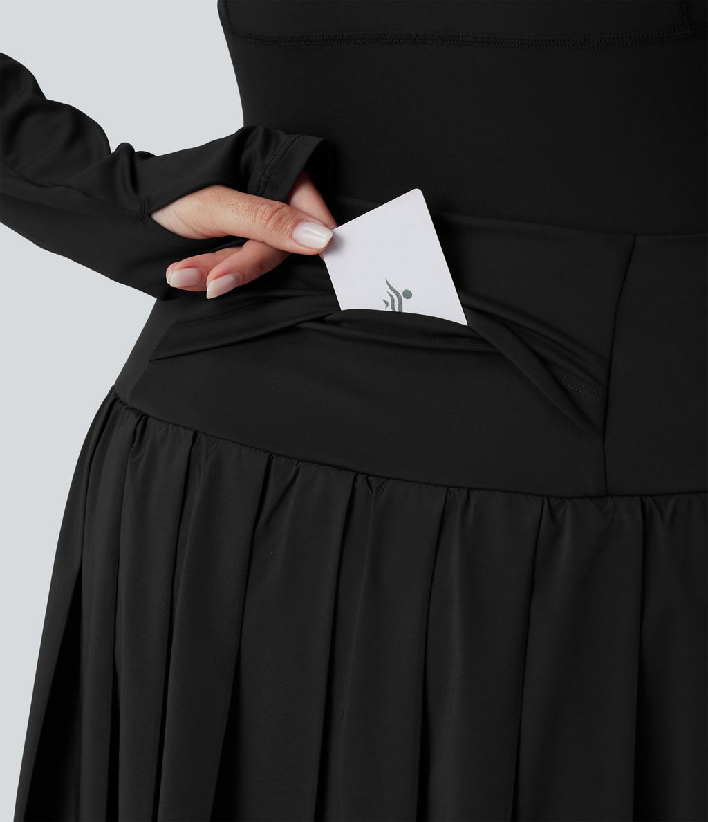 Legging-jupe grande taille à étriers de danse avec mesh contrastant plissé taille haute séchage rapide Breezeful™ et poches