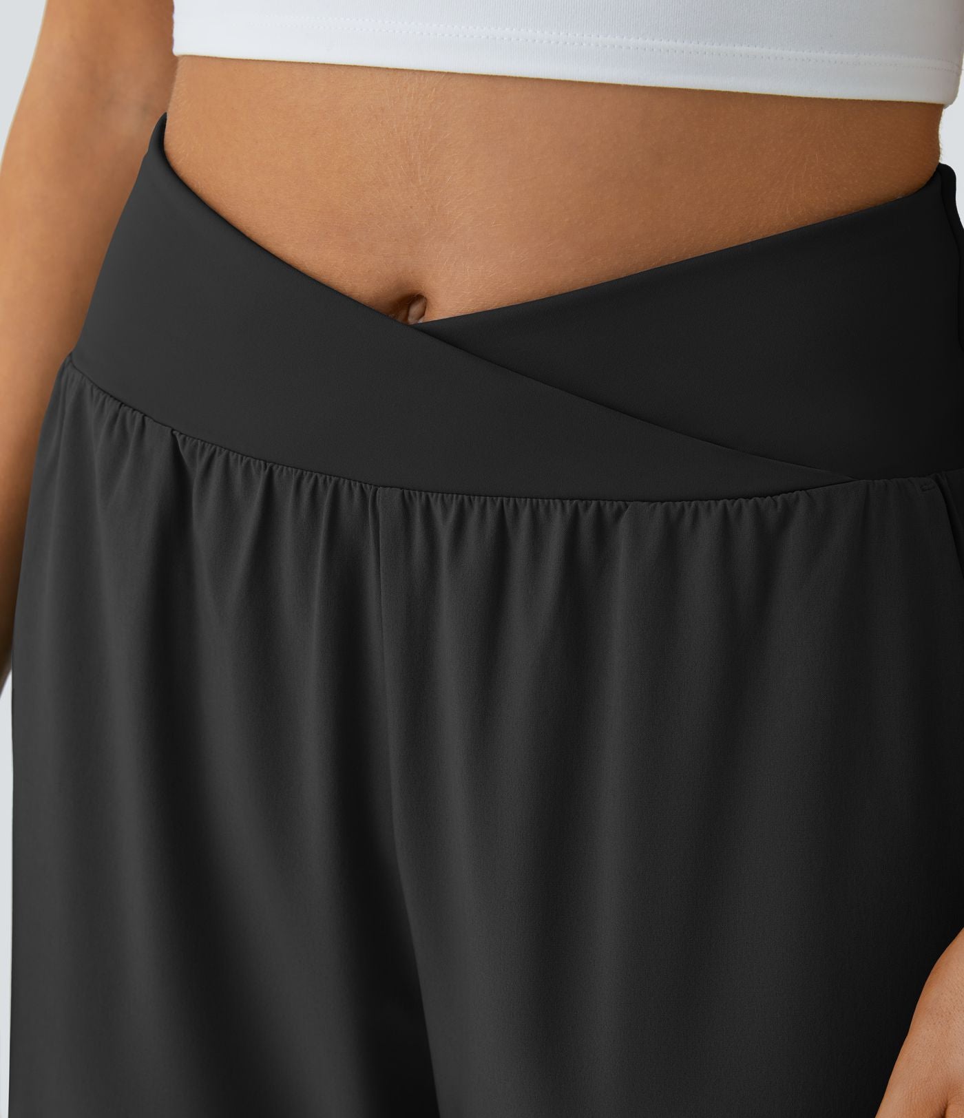 Breezeful™ Pantalon Fluide Vacances Séchage Rapide Taille Haute Croisée Poches Latérales Plissées Fente