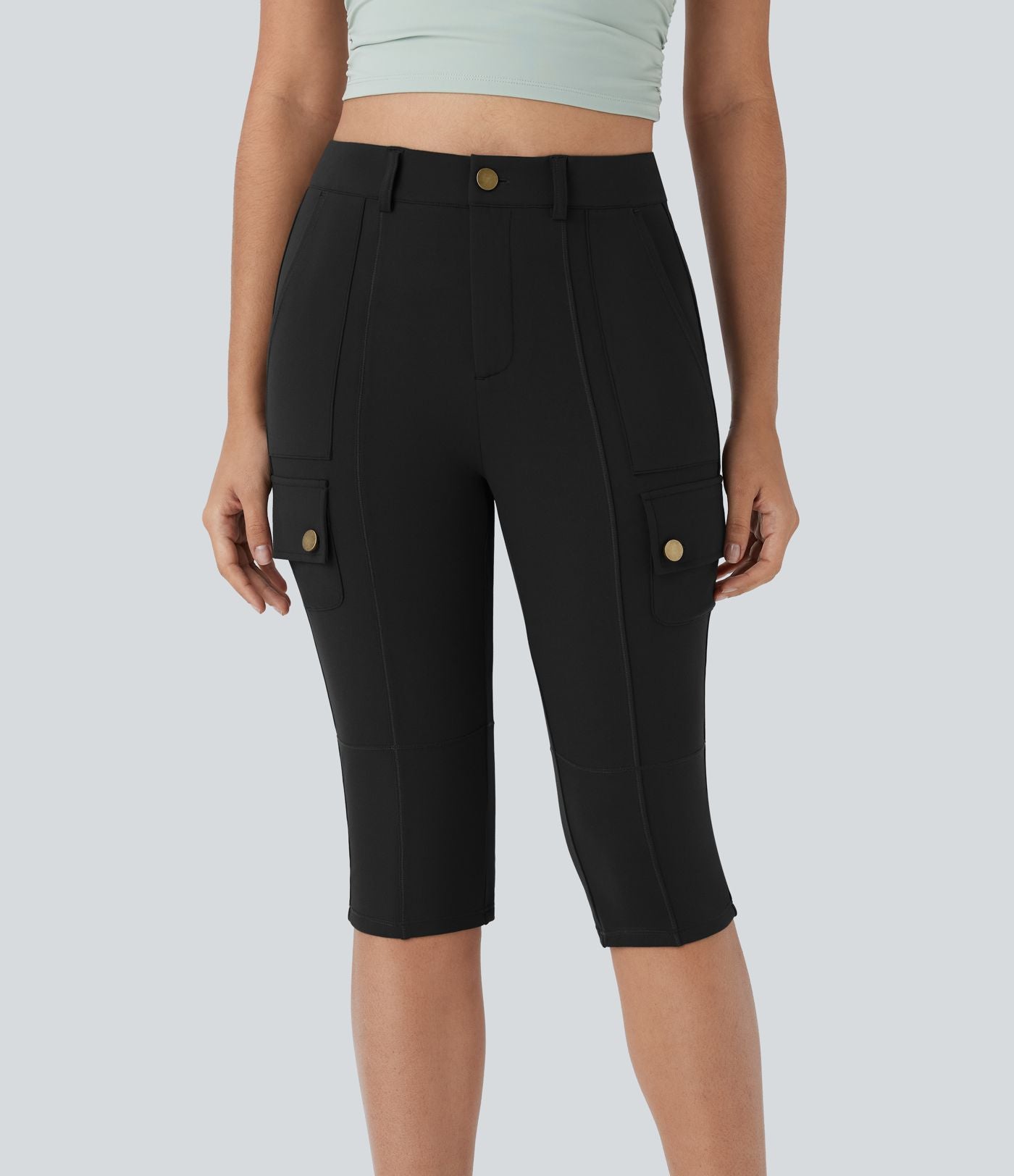 Pantalon cargo pedal pusher ajusté uni taille haute DayStretch avec poches zippées