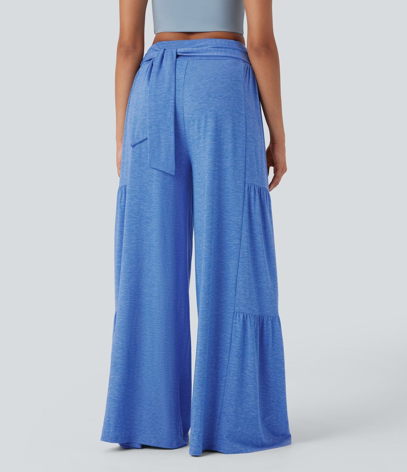 Pantalon danse large fluide taille haute smocké nœuds devant et dos