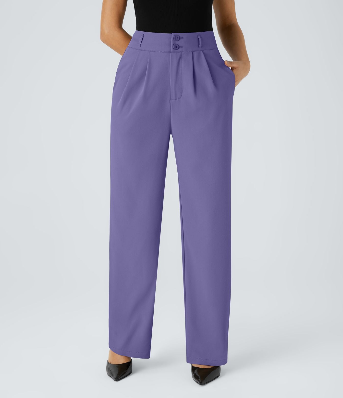 Pantalon de travail Halara Flex™ droit froncé avec poche zippée, taille haute