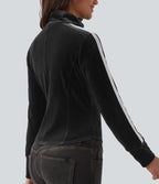 Veste casual en velours à rayures col cheminée et manches longues
