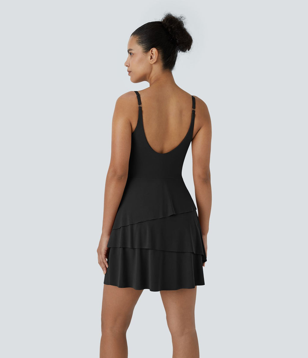 Robe de sport mini SoftlyZero™ Airy à effet frais InstantCool 2-en-1 avec volants superposés et dos nu avec poches