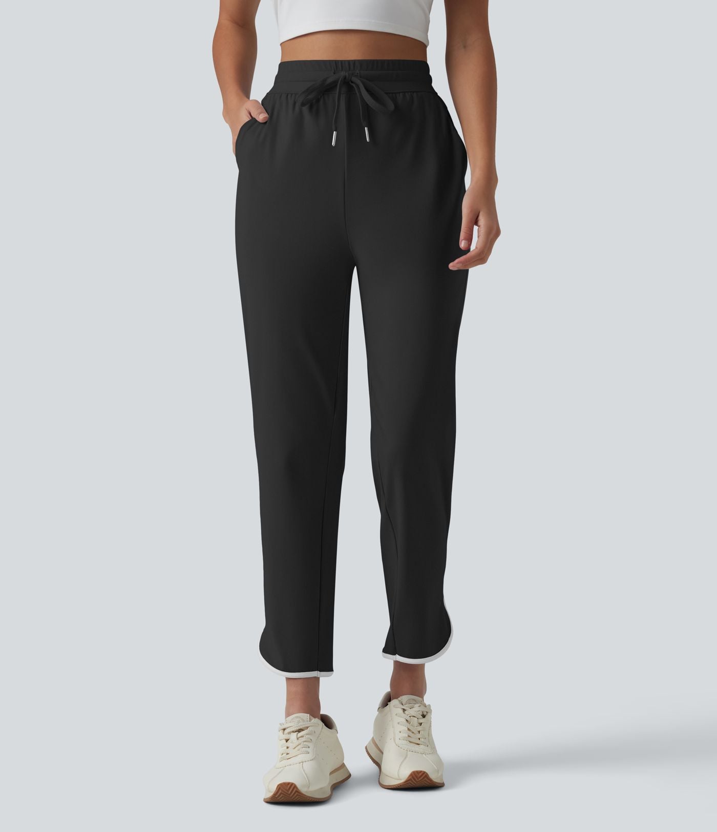 Pantalon de yoga fuselé SoftlyZero™ Airy taille haute effet frais InstantCool avec cordon de serrage, bords contrastants, ourlet arrondi et poches, protection solaire UPF50+