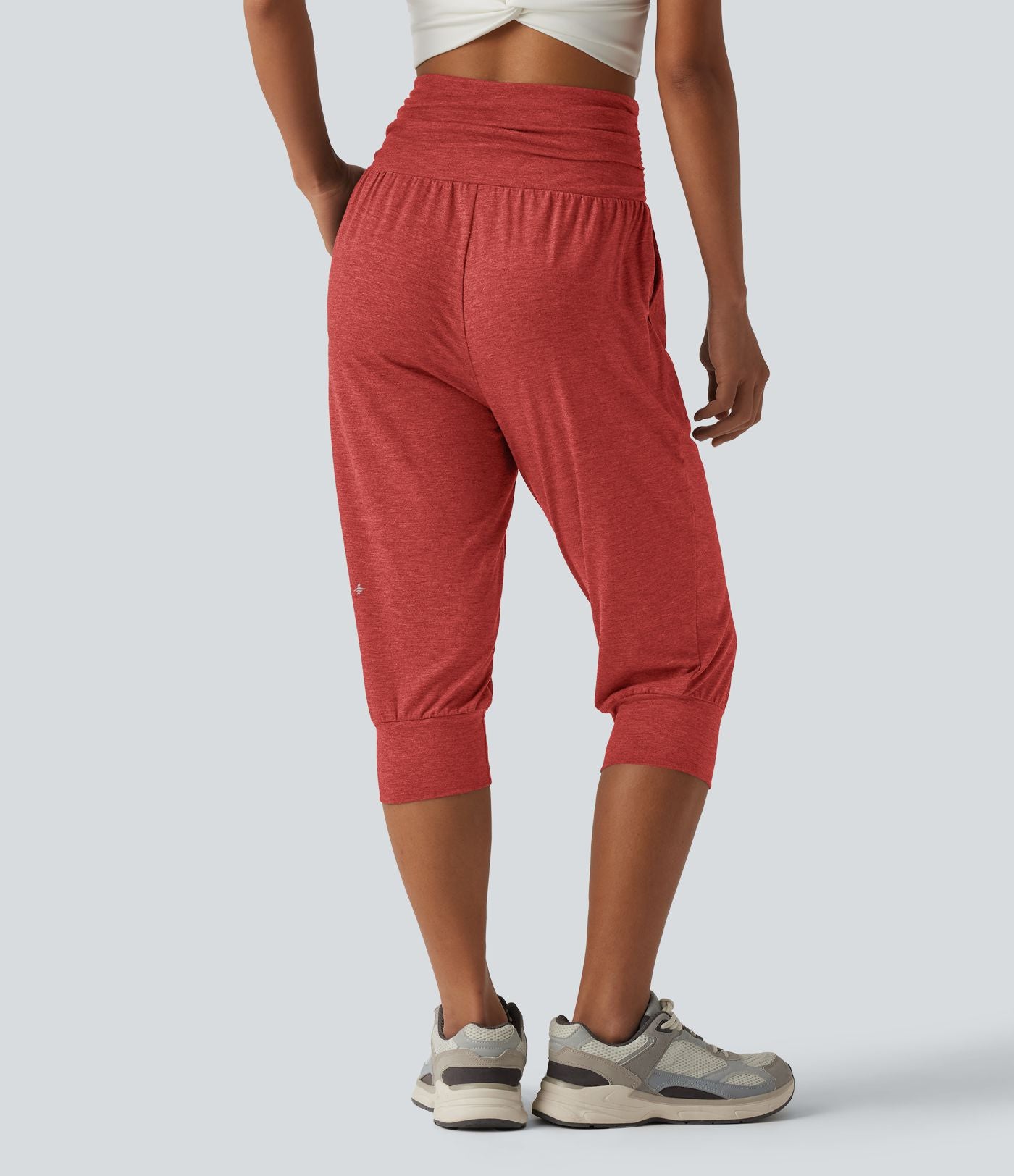 Jogging yoga corsaire chiné taille haute à fronces avec poches