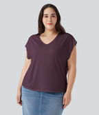 T-shirt décontracté grande taille col V manches courtes
